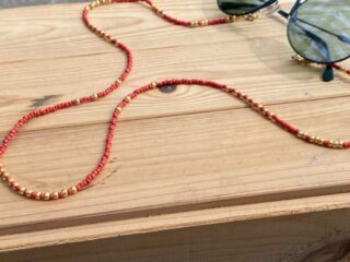 Łańcuszek do okularów koraliki hand made Red&Gold