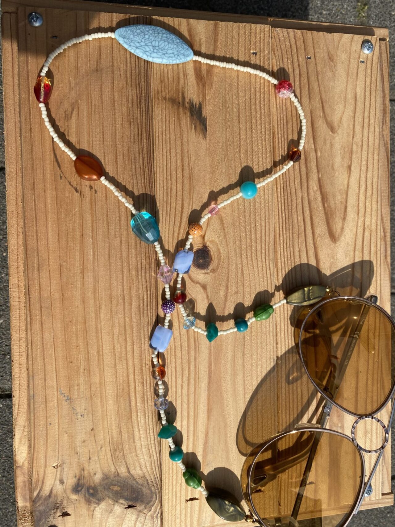 Łańcuszek do okularów koraliki hand made Aqua